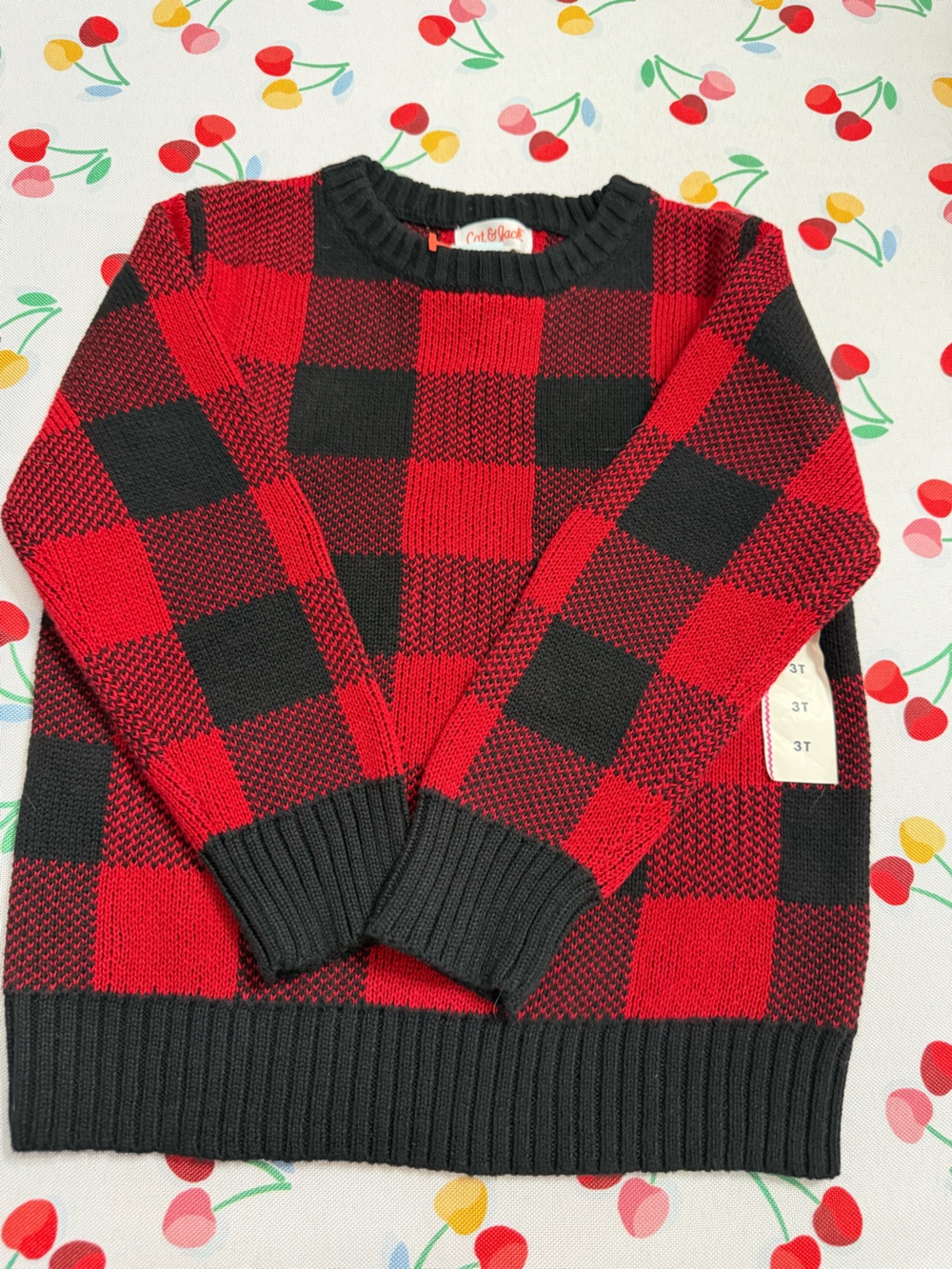 Boy’s Red & Black Buffalo-Check Crewneck Sweater